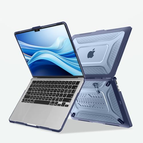 MOSISO Compatible with MacBook Air 13 inch Case M5 M4 M3 M2, Navy Blue | 2 in 1 Kit Honeycomb Shock Resistant Hard Case with Foldable Kickstand for MacBook Air 13.6 2026-2022 A3449 A3240 A3113 A2681 - color: Navy Blue
