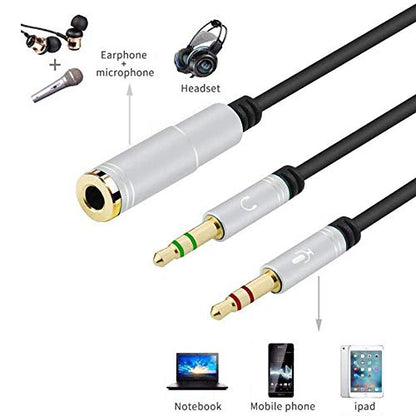 3.5mm Headphone Splitter Adapter Female to 2X 3.5 mm Male Converter Cable Headphone Mic Audio Y Splitter Cable Smartphone Headset to PC Adapter –for Microphone with 4 Pin (Silver) - color: Silver