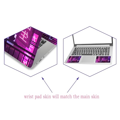 Laptop Skin Sticker Decal,12" 13" 13.3" 14" 15" 15.4" 15.6 inch Laptop Vinyl Skin Sticker Cover Art Protector Notebook PC (2 Wrist Pad Skin Included), Waterproof Removable, Neon Purple Sign City - color: Neon Purple Sign City