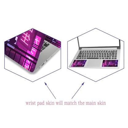 Laptop Skin Sticker Decal,12" 13" 13.3" 14" 15" 15.4" 15.6 inch Laptop Vinyl Skin Sticker Cover Art Protector Notebook PC (2 Wrist Pad Skin Included), Waterproof Removable, Neon Purple Sign City - color: Neon Purple Sign City