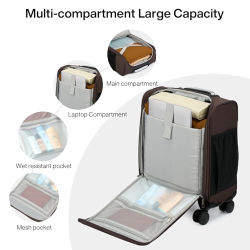 MILADA Underseat Carry On Luggage with Wheels, Airline Approved 16-inch Spinner Small Suitcase, Softside Travel Luggage, Personal Item Overnight Bag, Business Mini Suitcase for Women and Men, Coffee - color: Coffee