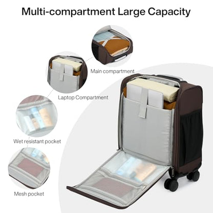 MILADA Underseat Carry On Luggage with Wheels, Airline Approved 16-inch Spinner Small Suitcase, Softside Travel Luggage, Personal Item Overnight Bag, Business Mini Suitcase for Women and Men, Coffee - color: Coffee