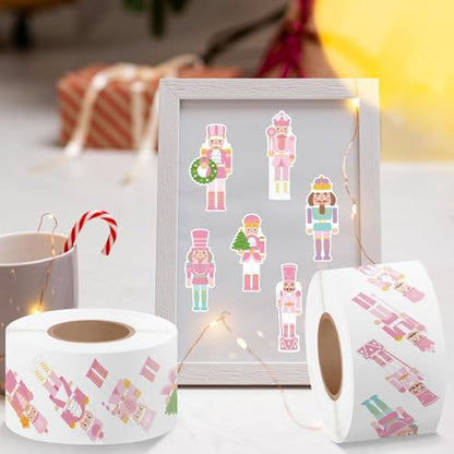 CNhoqc Christmas Nutcracker Sticker Rolls, 1000Pcs Pink Nutcracher Stickers | Self Adhesive, Waterproof Vinyl, Water Bottles Laptop, Christmas Birthday Party Favor, Stocking Stuffers, Greeting Card Makin - style: Christmas Nutcracker