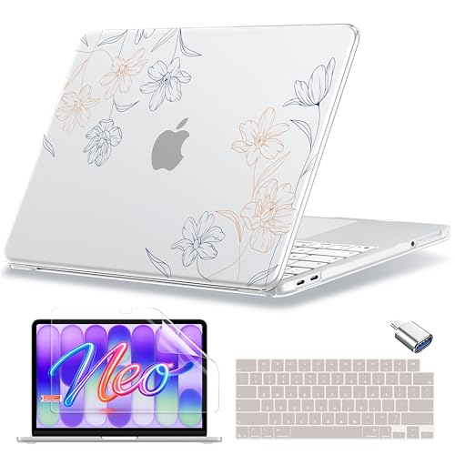 MecBevia for MacBook Neo Case 13 inch 2026 Release Model A3404 with A18 Pro Chip, Hard Shell Cover with Keyboard Cover, Screen Protector, Type C, Engraved Floral - color: Engraved Floral