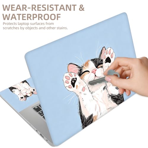 Universal Laptop Skin Sticker for 12/13/14/15.6 Inch Laptops, Reusable Vinyl Laptop Decal Cover, Waterproof Scratch Resistant Notebook Skin with 2 Wrist Pads,Cute Cat - color: Cute Cat