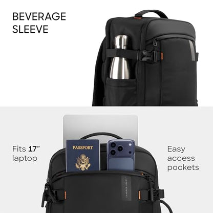 Sharper Image Travel Backpack for Men & Women 23L TSA Flight Ready Weekender Bag for Carry On Luggage, Fits 17” Laptop, Water Resistant Casual Daypack for Traveling, Black (Venture Collection)