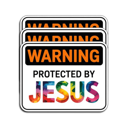 (3Pcs) Warning Protected By Jesus Christian Sticker Waterproof Vinyl Decal Religious Faith Stickers Colorful Jesus Decal Laptop Water Bottle Journal Bible Study Gifts Christians Women Teens 3x2.4 Inch - color: Protected By Jesus