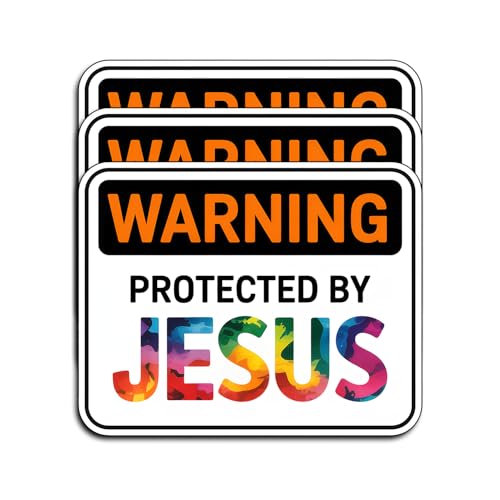 (3Pcs) Warning Protected By Jesus Christian Sticker Waterproof Vinyl Decal Religious Faith Stickers Colorful Jesus Decal Laptop Water Bottle Journal Bible Study Gifts Christians Women Teens 3x2.4 Inch - color: Protected By Jesus