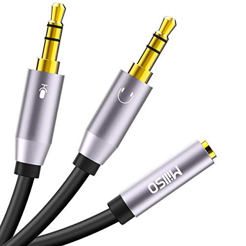 MillSO Headphone Splitter CTIA for Computer Y Jack Adapter 3.5mm 2 x 3 Pole TRS Male to 4 Pole TRRS Female Compatible for Smartphone Earphone PS4 Gaming Headset to PC - 12inch/30CM - color: Gray