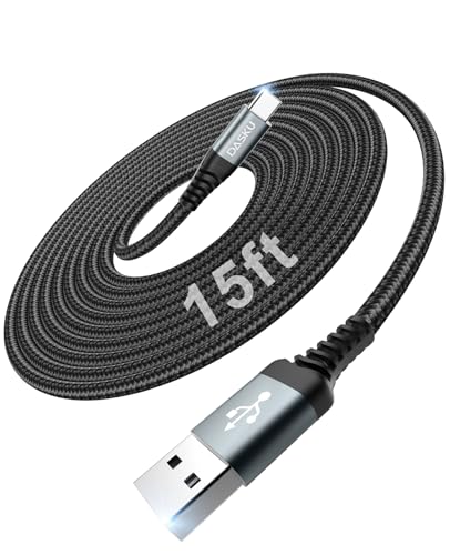 USB to USB C Cable 15FT 1Pack, Extra Long USB C Cable 3A Fast Charging | Nylon Braided Durable USBA to USBC Cord Compatible with iPhone 1716 15 Pro Max 16e, Galaxy S25 S24 S23 S22, Moto and More - color: Black, size: 15FT 1Pack, style: USB A to USB C