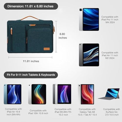 MOSISO 9-11 inch Tablet Sleeve Case for iPad A16 2025, iPad Air 11 inch M3 M2, iPad Pro 11 M4, iPad 10/9/8/7th, Galaxy Tab A9+/S9/S8/Plus 11, Side Open Carrying Bag with 4 Zipper Pockets, Teal Green - color: Teal Green, size: 11 inch