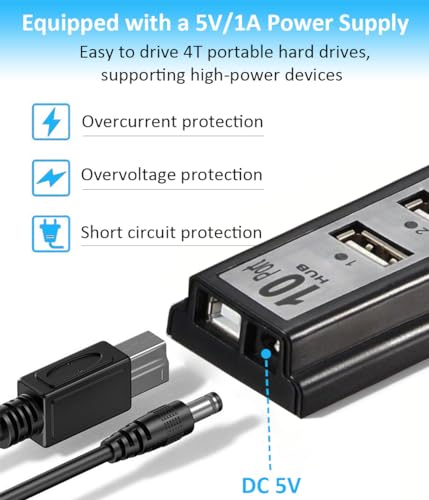 USB Hub 10-Ports, USB Hub Extender Network Splitter Adapter with Powered, for MacBook, PC, Laptop, Mice, Keyboards（ Only USB Data Transfer Not for Charing