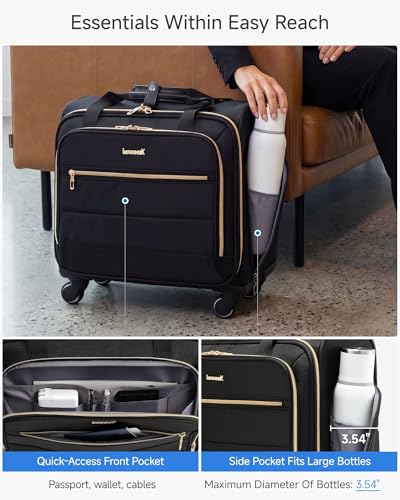 LUGGEX Rolling Laptop Bag with Wheels, 17.3" Soft Sided Laptop Rolling Briefcase with 4 Spinner Wheels - Lightweight Carry On for Business Travel Overnight (UX-Core, Black, 18 Inch)