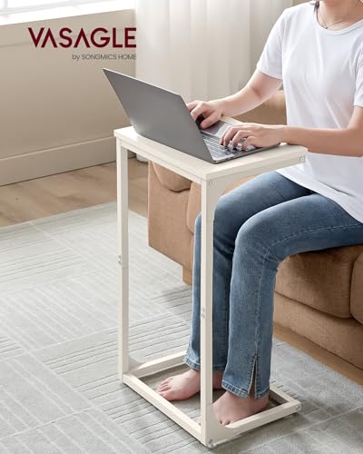 VASAGLE C-Shaped End Table, Side Table for Sofa, Couch Table with Metal Frame, Small TV Tray Table for Living Room, Bedroom, Cream White ULET353W77 - color: Cream White