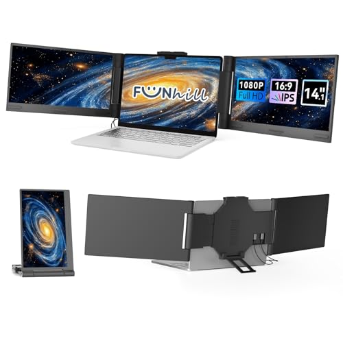 Laptop Screen Extender 14 inch Laptop Monitor Extender 1080P IPS, Triple Portable Monitor for Laptops 13-17.3" with USB-C DP/HDMI Port, Plug-Play Portable Screen for Windows/Mac/Chrome/Android