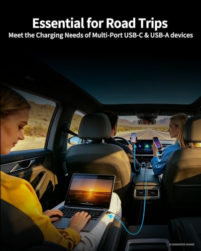 Car Charger USB C, 130W 3-Port Fast Cigarette Lighter USB Charger Adapter | with Voltage Display,12V-24V USB Outlet, Super Fast Charging for iPhone 17 16 15 14 13 12 Galaxy iPad MacBook Android Phone