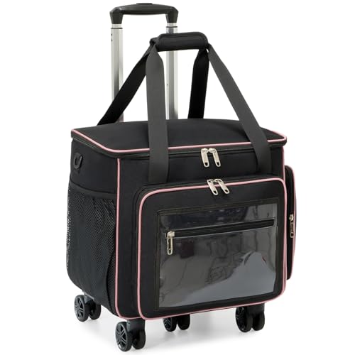 Amythe Teacher Bag with Wheels, 15.6" Rolling Briefcase for Women for Work | Water-Resistant • Detachable Trolley & 5 Wheels • Charger & bottle storage - color: Black