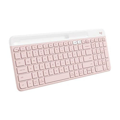 Logitech K585 Slim Wireless Keyboard with Built-in Phone Cradle - Rose | Bluetooth with included USB receiver, connects 2 devices, cradle can hold smartphone or tablet up to 10 in. in landscape mode - color: Rose