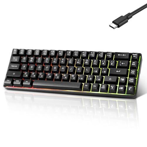 Guiheng Wired Portable 60% Mechanical Gaming Keyboard,RGB LED Backlit Compact 68 Keys Mini Wired Office Keyboard with Red Switch for Windows Laptop PC Mac - Black - color: black