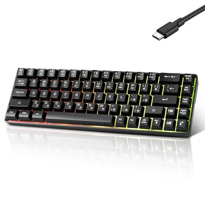 Guiheng Wired Portable 60% Mechanical Gaming Keyboard,RGB LED Backlit Compact 68 Keys Mini Wired Office Keyboard with Red Switch for Windows Laptop PC Mac - Black - color: black