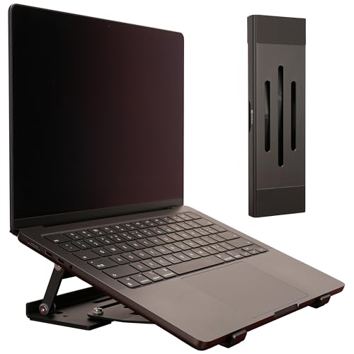Aluminum Fold & Laptop Riser Stand 3-in-1 Adjustable, Foldable Cooling Stand with Integrated Storage Box, Ruler and Ultra-Slim Portable Design for MacBook, Tablet, Ipad, Keyboard and All Laptop - color: Black