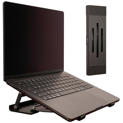 Aluminum Fold & Laptop Riser Stand 3-in-1 Adjustable, Foldable Cooling Stand with Integrated Storage Box, Ruler and Ultra-Slim Portable Design for MacBook, Tablet, Ipad, Keyboard and All Laptop - color: Black