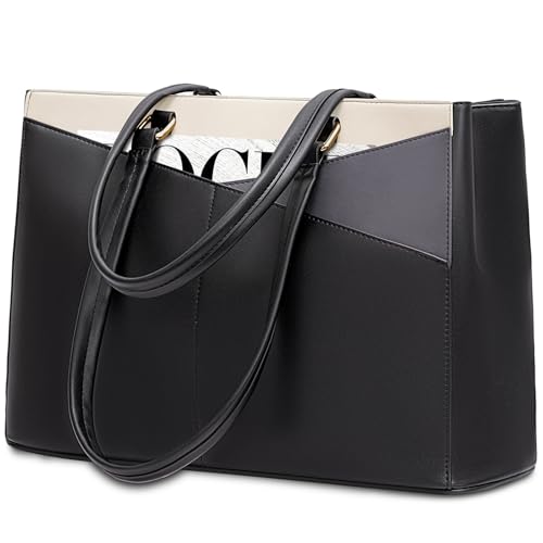 LOVEVOOK Laptop Bag for Women, 15.6 inch Laptop Tote Work Teacher Bags Cancas Computer Shoulder Bag,Black/Gray/White - color: Black/Gray/White 15.6 Inch, size: 15.6 inch