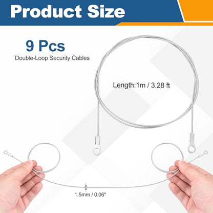 12 Pcs Security Cable Lock - Double Loop Cable (3.28 ft x 0.08 Inch) Vinyl Coated 304 Stainless Steel Safety Flexible Wire Rope Luggage Bike Anti-Theft Security Chain Lock, Silver - size: 3.28 ft x 0.08 Inch