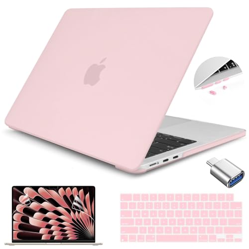 Teryeefi Case for MacBook Air 15 inch M5 M4 M3 M2 Chip (2026 2025 2024 2023 Release) A3448 A3241 A3114 A2941 l, Sparkly Laptop Hard Shell with Keyboard Cover+ Adapter+Screen Protector, Chalk Pink - color: Hot Pink
