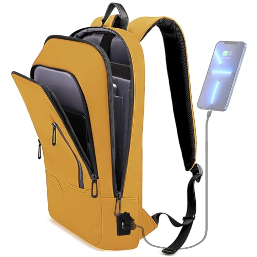 hk Backpack for Men Business Slim Laptop Bag | Anti Theft Travel Backpacks 17.3 Inch Laptop Water Resistant Computer Bag for Work Office College, Yellow - color: Yellow, size: 17.3 Inch