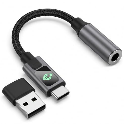 Usbc to Headphone Jack Adapter, USB C to 3.5mm Audio Adapter with 4-Step EQ | DAC Decoding Amplifier, USBC to Aux Adapter Dongle for iPhone 17 16 15, USB-C to 1/8 Inch Audio Female Headphone Adapter