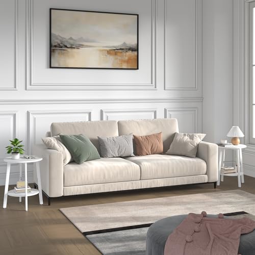 sthmec Side Table Set of 2, Small Round End Table with Storage Shelf for Small Space, 2-Tier Bedside Table Sofa Couch Table, Round Nightstands Set 2 Accent Table for Living Room, Bedroom, White - color: White