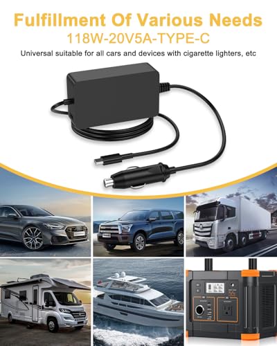 118W 100W USB-C Car Laptop Charger Compatible with HP Spectre/Elitebook,Dell Latitude/XPS,Lenovo ThinkPad/Yoga/IdeaPad,MacBook Pro,Acer Chromebook/Swift,Google,iPad,Samsung Galaxy Power Cord