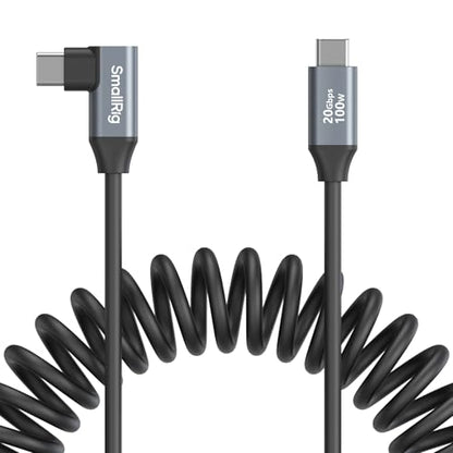 SMALLRIG USB C to USB C Coiled Data Cable (Straight to Angled), 90 Degree USB C Cable 20Gbps High Speed Data Transfer, Support PD 100W Fast Charging, for iPhone, Laptops and Cameras etc. - 4792