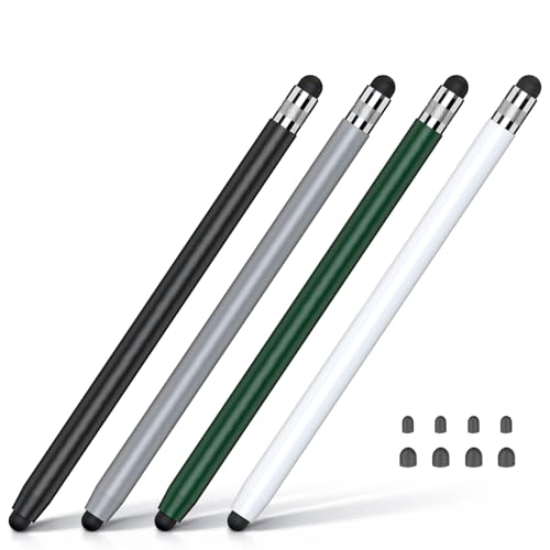Stylus Pen for Apple iPad Tablets & Touchscreen Devices (4 Packs) | Dual Tip Rubber, No Bluetooth/No Charging, High Sensitivity Capacitive Magnetic Pencil for iPad iPhone Android Tablets - color: black+white+green+silver