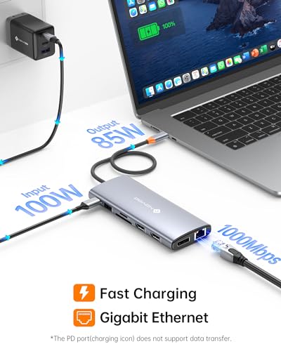 NOVOO 14 in 1 Docking Station Dual Monitor with Thunderbolt 3 to 4K HDMI | Laptop Docing Station with Dual 4K60 HDMI+8K30 DP, USB C/A Data. 100W PD RJ45 SD/TF Audio - style: 14-in-1