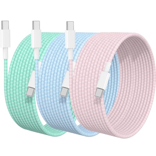 USB C to USB C Cable 10 FT for iPhone 17 16 15 Pro Max,Long C to C Cable Fast Charging Cord Braided for iPhone 17 Pro Max/16 Pro/16 15 Plus/16e,MacBook,iPad 10/11th 60W-Pink+Blue+Green - color: Pink+Blue+Green, size: 10FT+10FT+10FT