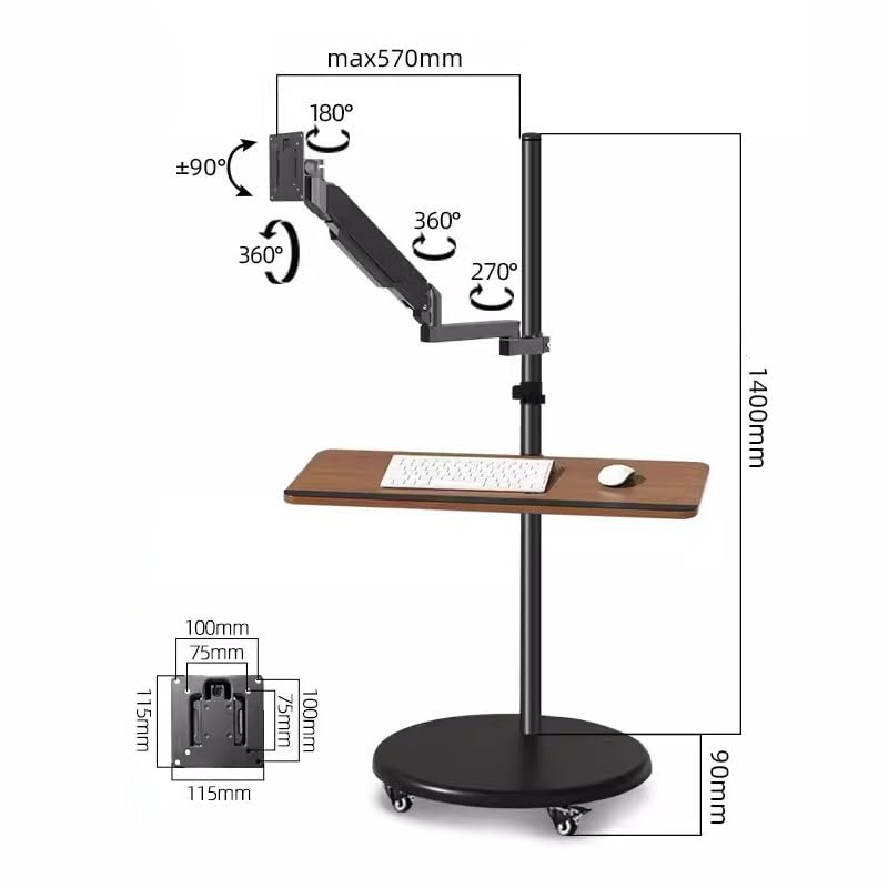 Monitor Stand Floor Standing Single Monitor Mount, Movable Monitor Stand with Keyboard Tray and Wheels, 14"-43" Adjustable Gas Spring Monitor Arm holds up to 33.0lbs monitor stand desk arm(17"-43") - size: 17"-43"