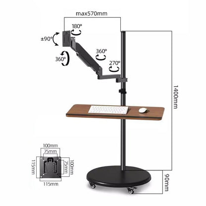 Monitor Stand Floor Standing Single Monitor Mount, Movable Monitor Stand with Keyboard Tray and Wheels, 14"-43" Adjustable Gas Spring Monitor Arm holds up to 33.0lbs monitor stand desk arm(17"-43") - size: 17"-43"