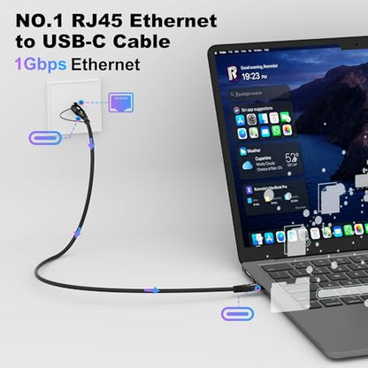 USB C to Ethernet Cable 10FT, 2-IN-1 USB C to RJ45 Adapter (1Gbsp Ethernet) & USB C Cable (10G/4K/100W), Thunderbolt 4/5 Compatible, Ideal for MacBook, iPad Pro, XPS, Surface Pro, Essential for Travel - size: 10 FT