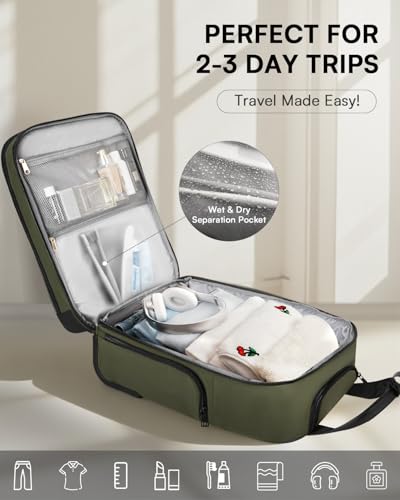 Arcoyard Underseat Carry On Luggage with Wheels, Airline Approved Personal Item Luggage, 16-Inch Multi-functional Underseat Luggage, Lightweight Overnight Suitcase for Women, Bussiness, Travel, Green - color: Green