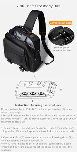 Crossbody Messenger Bag for Men: 13L Multi-pocket Satchel Sling Bags - color: Black