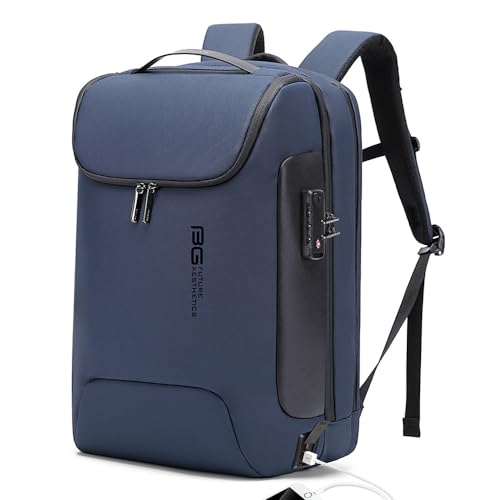 BANGE Mens Business Backpack for Work, Computer Backpacks for Laptops for 17.3 Inch, Men's Backpack with Lock Anti Theft, Backpack for Traveling with USB charging Port - color: Blue, size: With Lock+USB