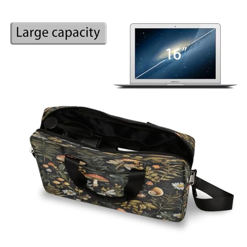 Forest Mushroom Leaves Laptop Bag Carrying Case 15.6 Inch Laptop Briefcase Messenger Shoulder Bag for Tablet Computer Bag for Travle Business Men Women