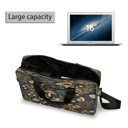 Forest Mushroom Leaves Laptop Bag Carrying Case 15.6 Inch Laptop Briefcase Messenger Shoulder Bag for Tablet Computer Bag for Travle Business Men Women