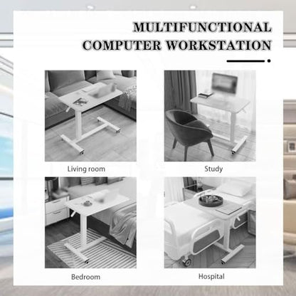 Height Adjustable Standing Table, Pneumatic Lift Laptop Desk, Movable Sofa Side Table with Wheels, Large Thick Steel Tube Computer Desk