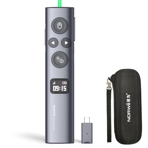 Norwii N95s Presentation Clicker for PowerPoint with Digital Laser Pointer | ①Magnify/Highlight/Air Mouse②TV Screen & Projector③OLED Battery Level Display④Vibration Countdown reminder⑤USB-C Rechargeable - color: Green - BLE&USB-C