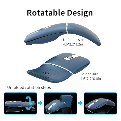 Bluetooth Arc Travel Mouse - BT & USB Wireless Dual Mode, Rechargeable | Slim Rotatable Portable, 3-Speed DPI, Silent Computer Mice for Microsoft Laptop PC MacBook Chromebook Tablet - Sapphire Blue - color: Sapphire Blue