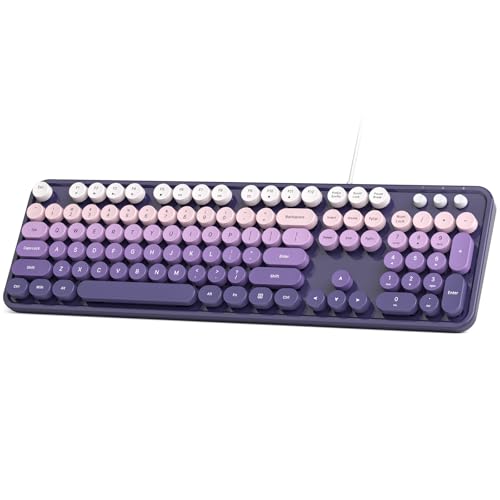 Wired Retro Keyboard, 104 Keys Full-Sized Typewriter Keyboards, Office Keyboard with Number Pad, Foldable Stands for Windows, PC, Laptop, Desktop (Purple Gradient) - color: Purple Gradient