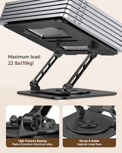MCHOSE Laptop Stand for Desk, Ergonomic Laptop Riser with 360° Rotating Base, Foldable Notebook Computer Holder Stand Compatible with MacBook Air Pro, Dell XPS, More 10-15" Laptops, Black